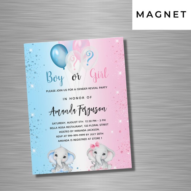 Invitation Magnétique Genre révéler la fête bleu rose garçon fille luxe (Créateur téléchargé)