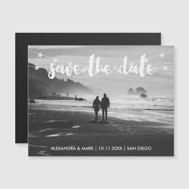Invitation Magnétique Glam Garland of Stars Photo Wedding Enregistrer la (Devant / Derrière)