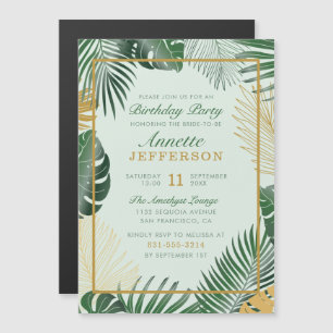 Invitation Magnétique Glam Green Tropical Feuilles tendance fête d'anniv
