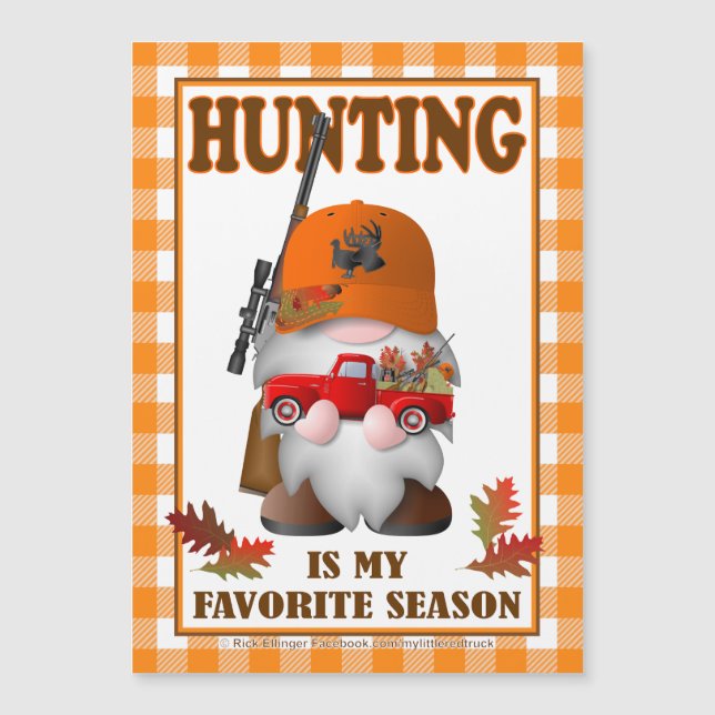 Invitation Magnétique Gnome de chasse avec aimant vinyle Little Red Truc (Devant)