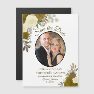 Invitation Magnétique Gold Boho Floral & Photo Wedding Enregistrer la da