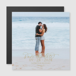 Invitation Magnétique Gold Calligraphy Photo Enregistrer La Date