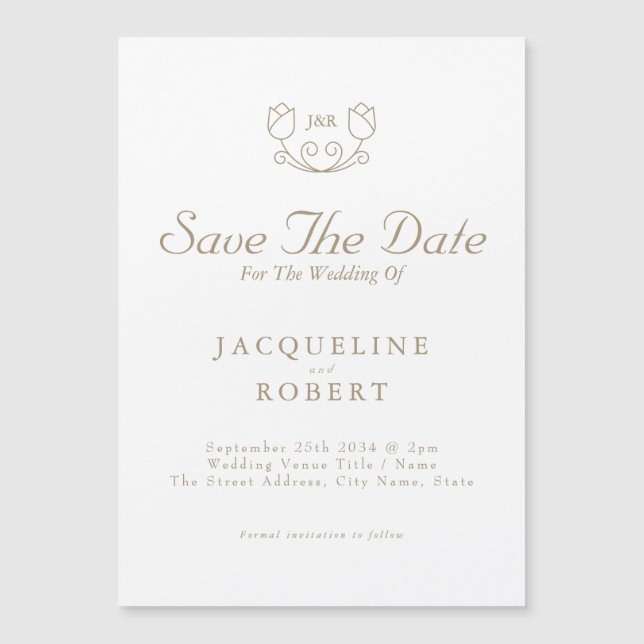Invitation Magnétique Gold Calligraphy Tulip Enregistrer Le Mariage Date (Devant)
