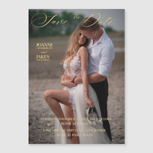 Invitation Magnétique Gold Elegant Photo Enregistrer La Date