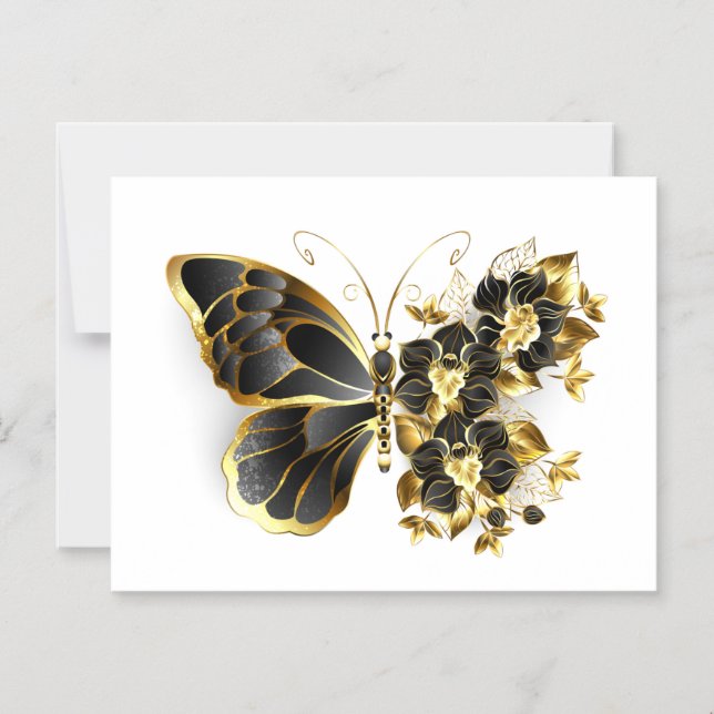 Invitation Magnétique Gold flower Butterfly with Black Orchid (Recto)