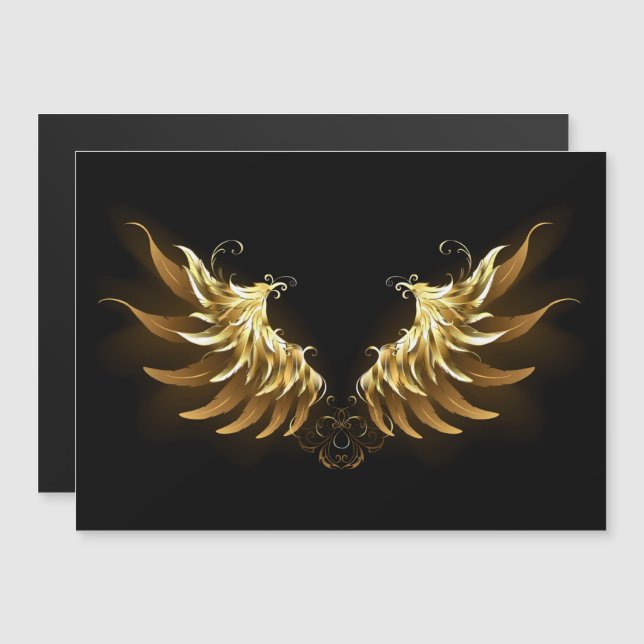 Invitation Magnétique Golden Angel Wings on Black background (Devant / Derrière)