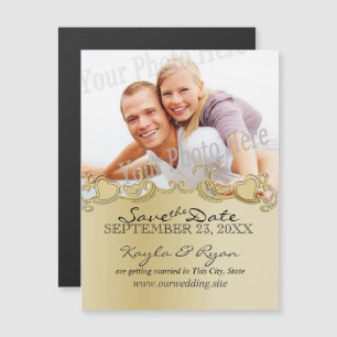 Invitation Magnétique Golden Hearts Photo Sauvez la date
