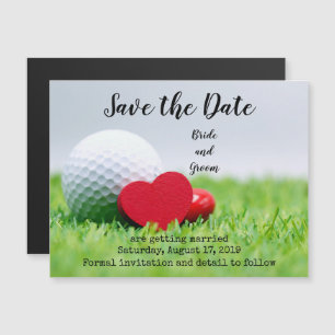 Invitation Magnétique Golf Sauvez la date avec golf et coeur