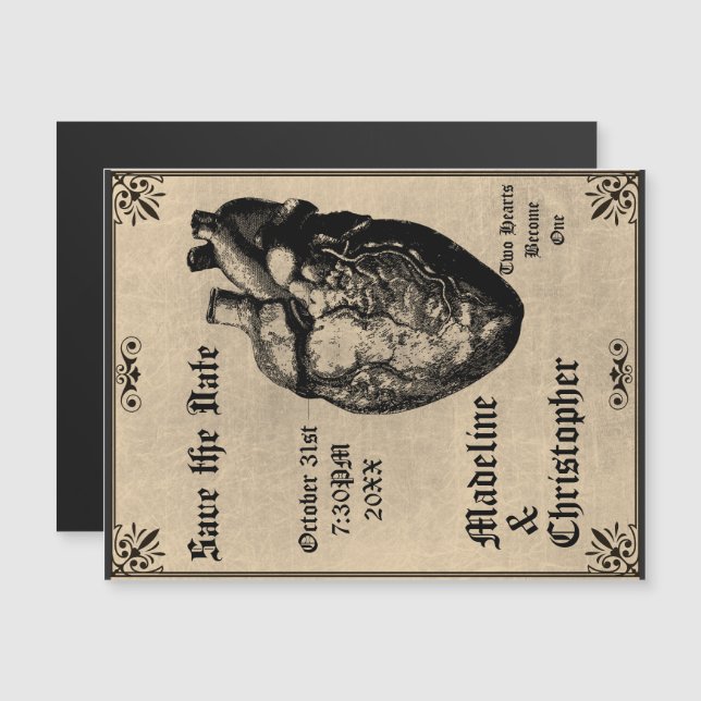 Invitation Magnétique Goth Macabre Coeur Gothique Enregistrer la date Ma (Devant / Derrière)