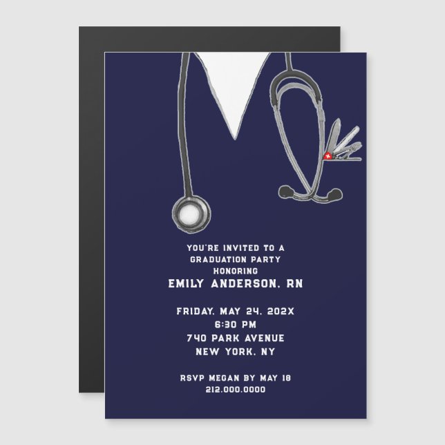 Invitation Magnétique Grad Party de l'école de soins infirmiers (Devant / Derrière)