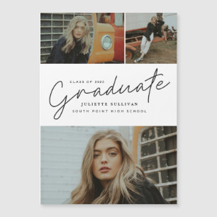 Invitation Magnétique Graduation du collage photo de script moderne