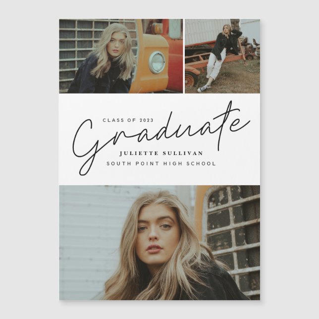 Invitation Magnétique Graduation du collage photo de script moderne (Devant)