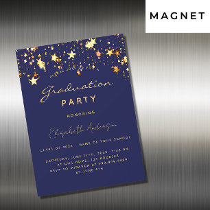 Invitation Magnétique Graduation partie or bleu étoiles luxe magnétique