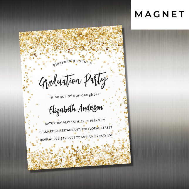 Invitation Magnétique Graduation party or blanc parties scintillant luxe (Créateur téléchargé)