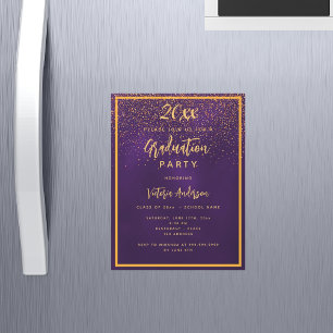 Invitation Magnétique Graduation party or violet confetti luxe 2025