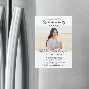 Invitation Magnétique Graduation Party Simple Photo & Black White Script