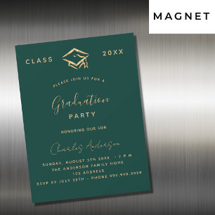 Invitation Magnétique Graduation vert or simple luxe 2025
