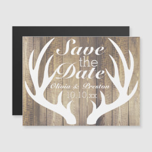 Invitation Magnétique Grange Rustique Bois Blanc Cerf Bois de Cerf
