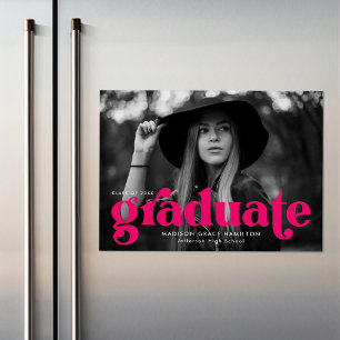Invitation Magnétique Gras Fuchsia Typographie Diplôme de Photo