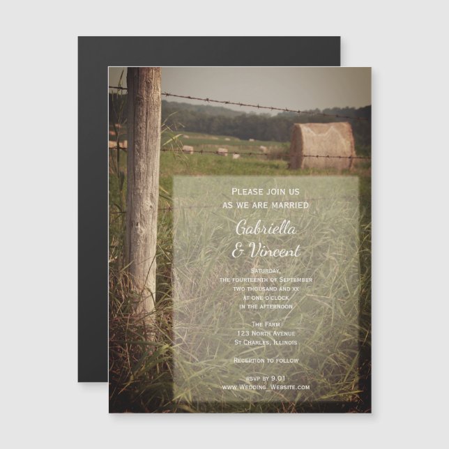 Invitation Magnétique Green Pastures Country Farm Mariage (Devant / Derrière)