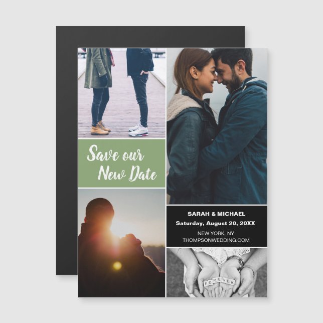 Invitation Magnétique Green Save our New Date Mariage Photo (Devant / Derrière)