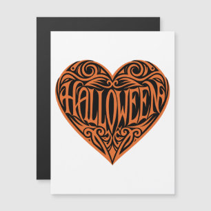 Invitation Magnétique Halloween cœur, cœur orange, Vacances