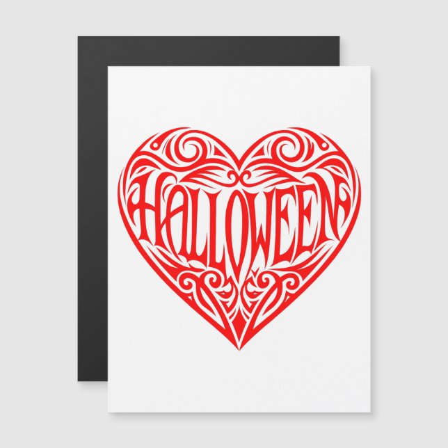 Invitation Magnétique Halloween Cœur, Cœur Rouge, Vacances (Devant / Derrière)