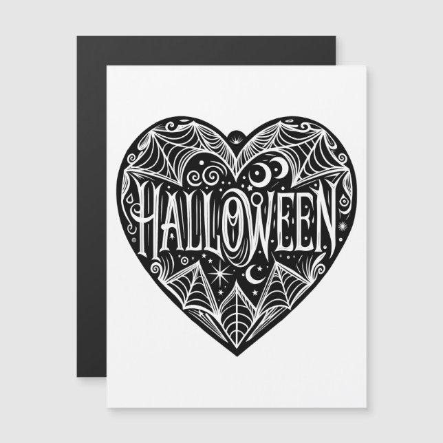 Invitation Magnétique Halloween Heart, forme de cœur noir, jour férié (Devant / Derrière)