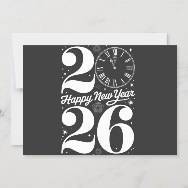 Invitation Magnétique Happy New Year 2026 Midnight Clock Countdown (Recto)