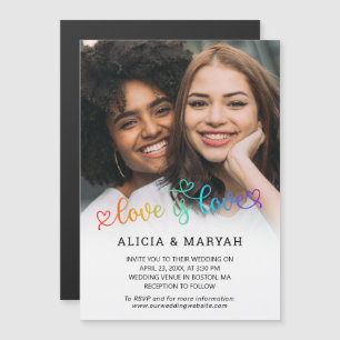 Invitation Magnétique Heart Script Love Is Love Big Photo Mariage
