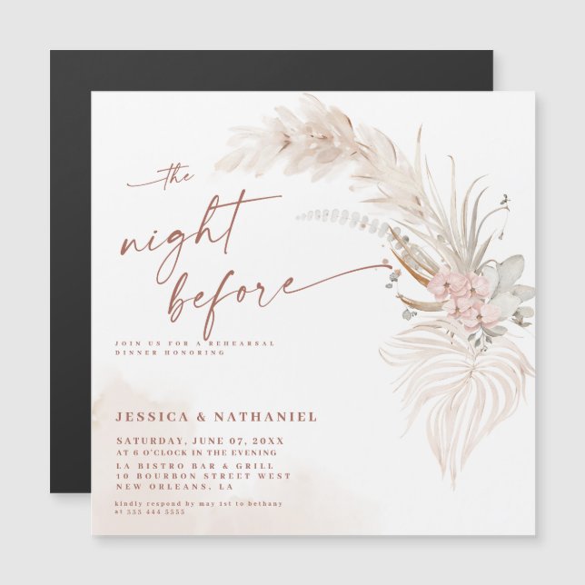 Invitation Magnétique Herbe des Pampas Boho Floral La Nuit Avant (Devant / Derrière)