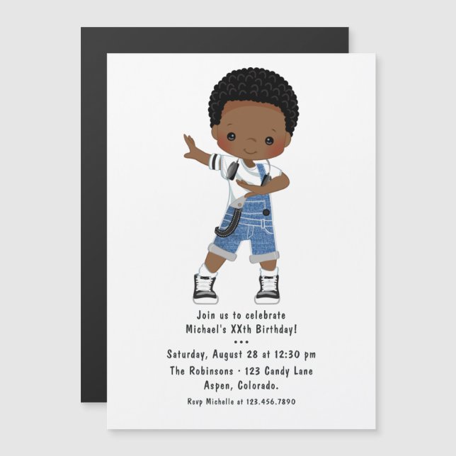Invitation Magnétique Hip hop Rap Boy Break Dancer Anniversaire (Devant / Derrière)