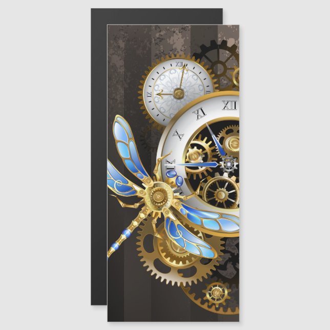 Invitation Magnétique Horloge à vapeur avec libellule mécanique (Devant / Derrière)