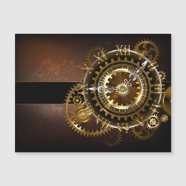 Invitation Magnétique Horloge Steampunk avec des engrenages anciens (Devant)
