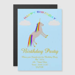 Invitation Magnétique Imaginaire Anniversaire Unicorne Arc en ciel et nu