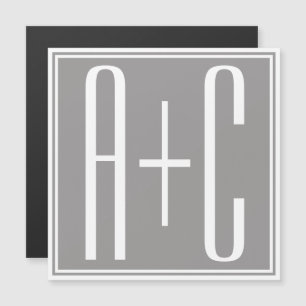 Invitation Magnétique Initiales de couple modifiables   Blanc et gris