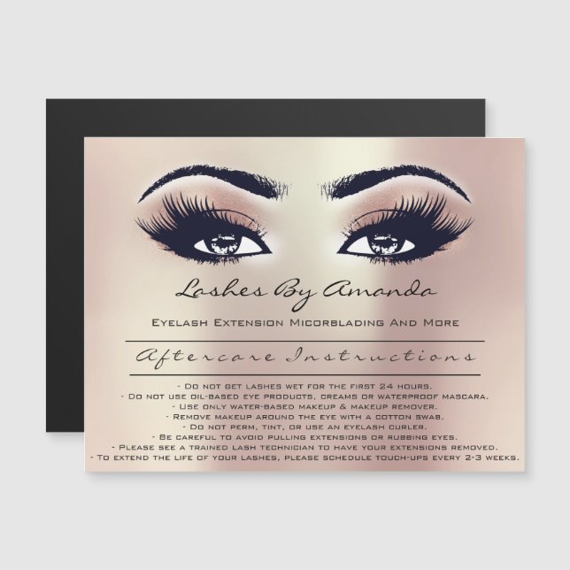 Invitation Magnétique Instructions de soins postérieurs Lashes Extension (Devant / Derrière)
