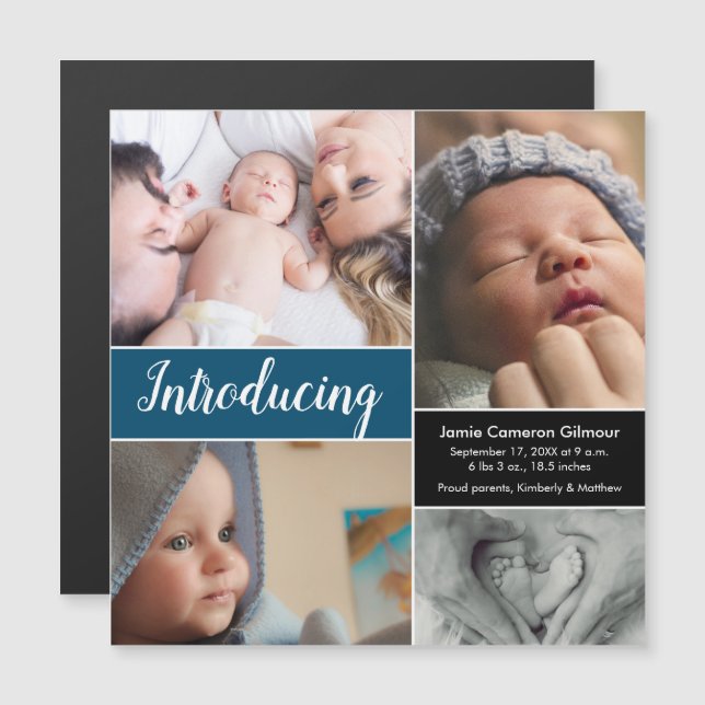 Invitation Magnétique "Introduction" Bleu Magnétique Baby Birth Annonce (Devant / Derrière)