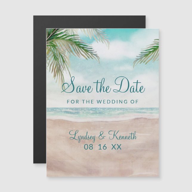 Invitation Magnétique Island Breeze Painted Beach Wedding Enregistrer la (Devant / Derrière)