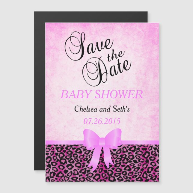 Invitation Magnétique Jaguar Animal Chat Motif| Rose | Baby Girl Shower (Devant / Derrière)