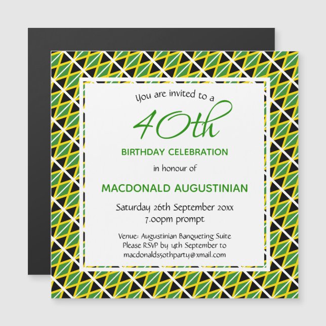 Invitation Magnétique JAMAICA FLAG Personnalisé 40e anniversaire (Devant / Derrière)