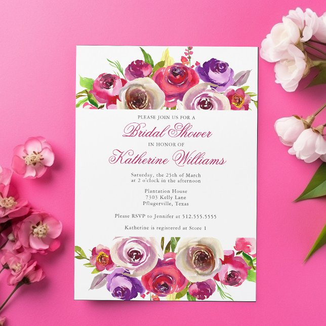 Invitation Magnétique Jardin Floral rose Fuchsia Fête des mariées après- (Créateur téléchargé)