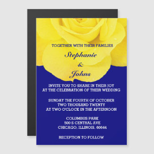 Invitation Magnétique Jaune Rose Marine Bleu Floral Blanc Unique Mariage
