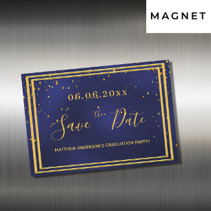 Invitation Magnétique Jeu de graduation bleu or enregistrer la date aima