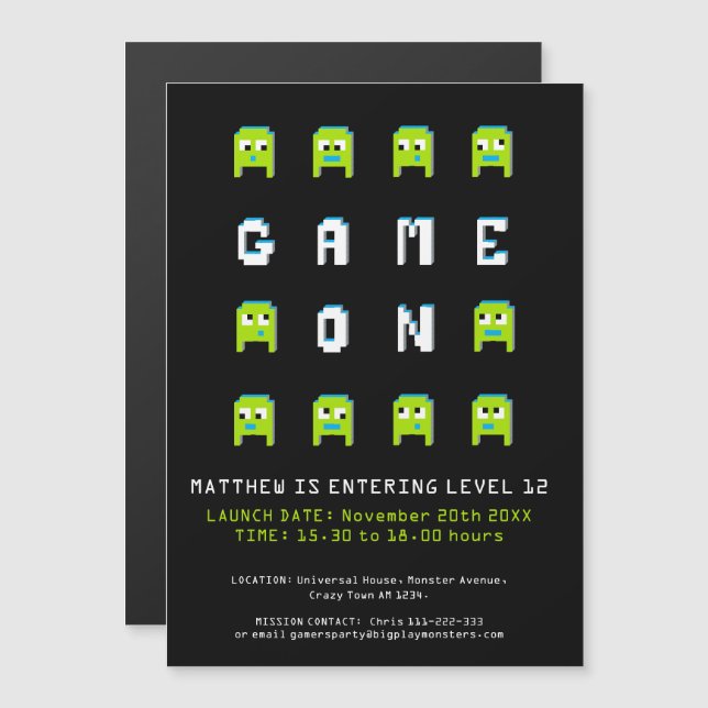 Invitation Magnétique Jeu sur les jeux verts 12e anniversaire (Devant / Derrière)