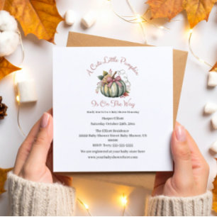 Invitation Magnétique Joli Fall Green & Plum Citrouille Baby shower à th