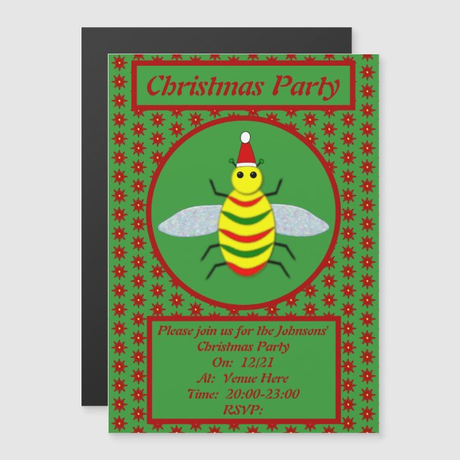 Invitation Magnétique Jolie Bee de Noël et Poinsettia Fleurs Personnalis (Devant / Derrière)