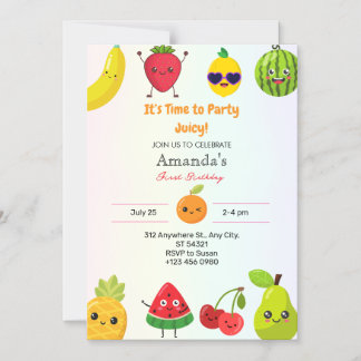 Invitation Magnétique Jolie Fille pour Premier Anniversaire Fruits Magne