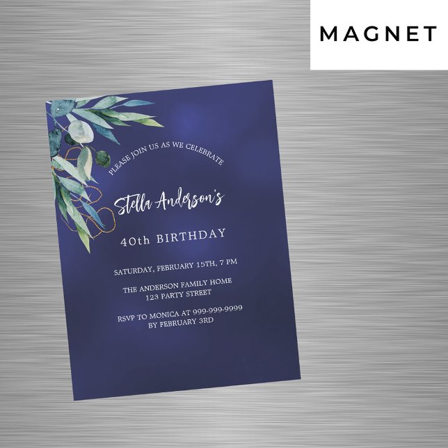 Invitation Magnétique Jour d'anniversaire bleu marine (Créateur téléchargé)