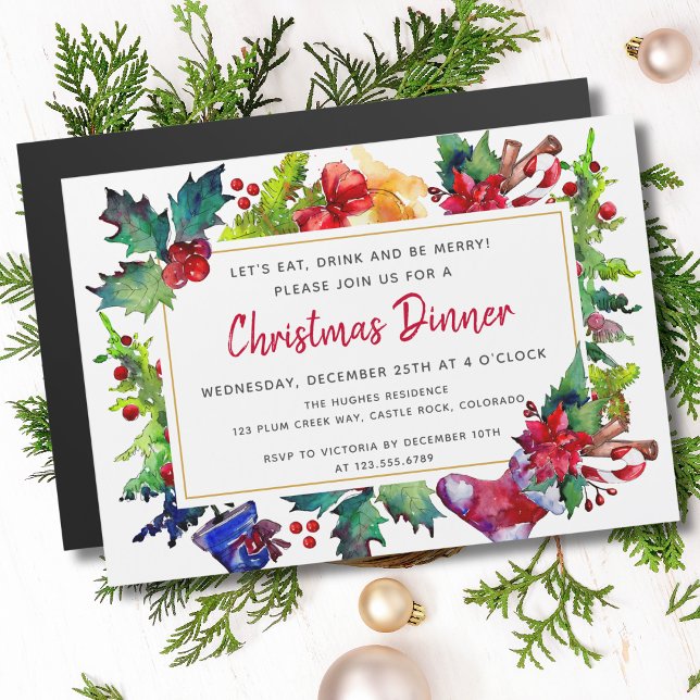 Invitation Magnétique Joyeux Noël Aquarelle moderne Dîner de Noël (Créateur téléchargé)